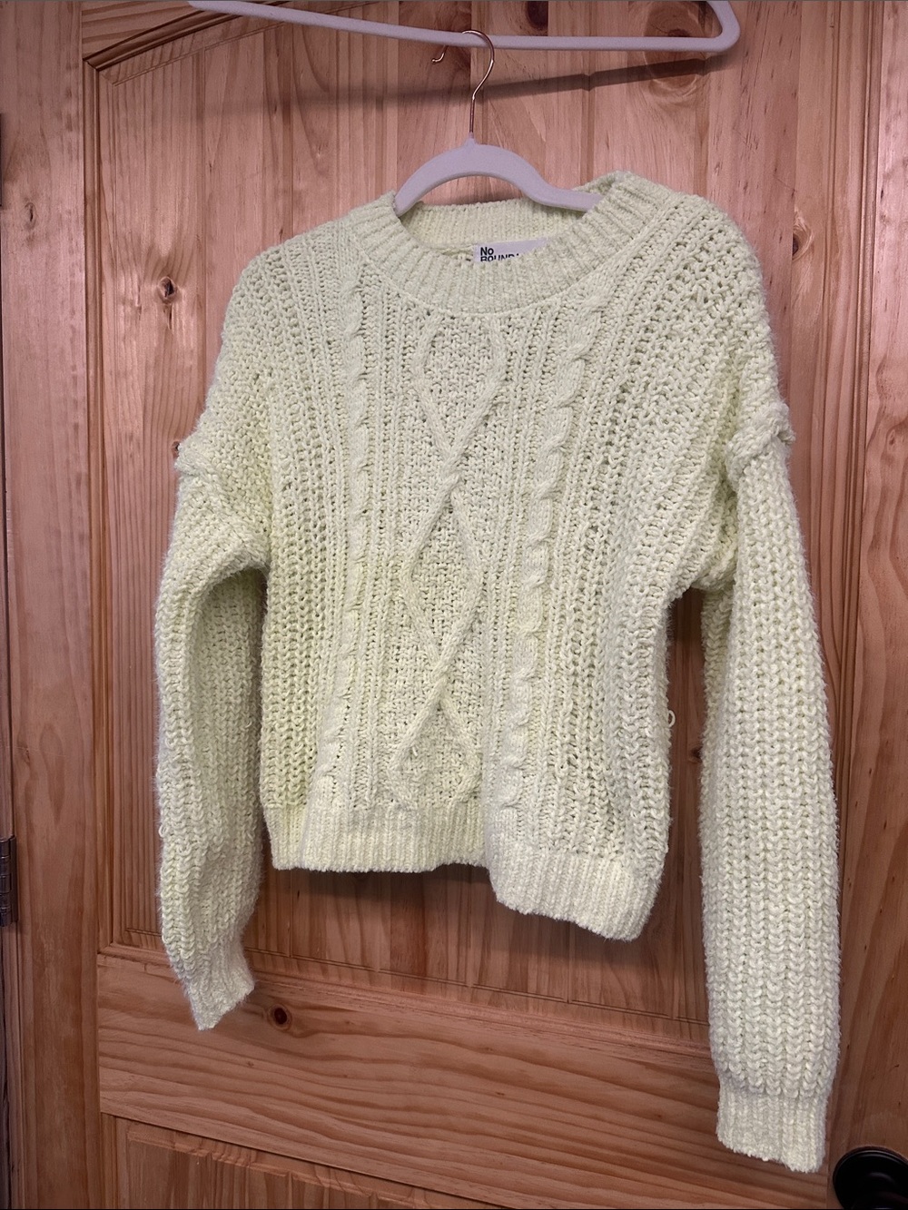No Boundaries yellow Cable Knit Crewneck Sweater